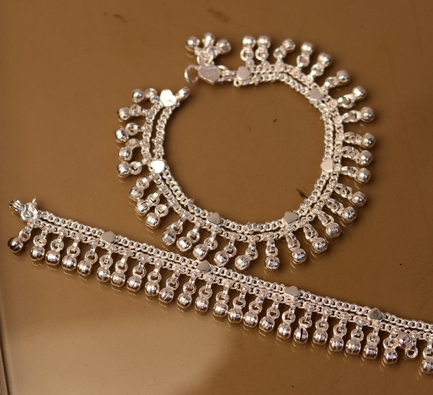 6.0" Sterling silver handmade baby ankle bracelet, amazing noisy jingle bells, charm anklets foot bracelet belly dance jewelry ank170. - TRIBAL ORNAMENTS