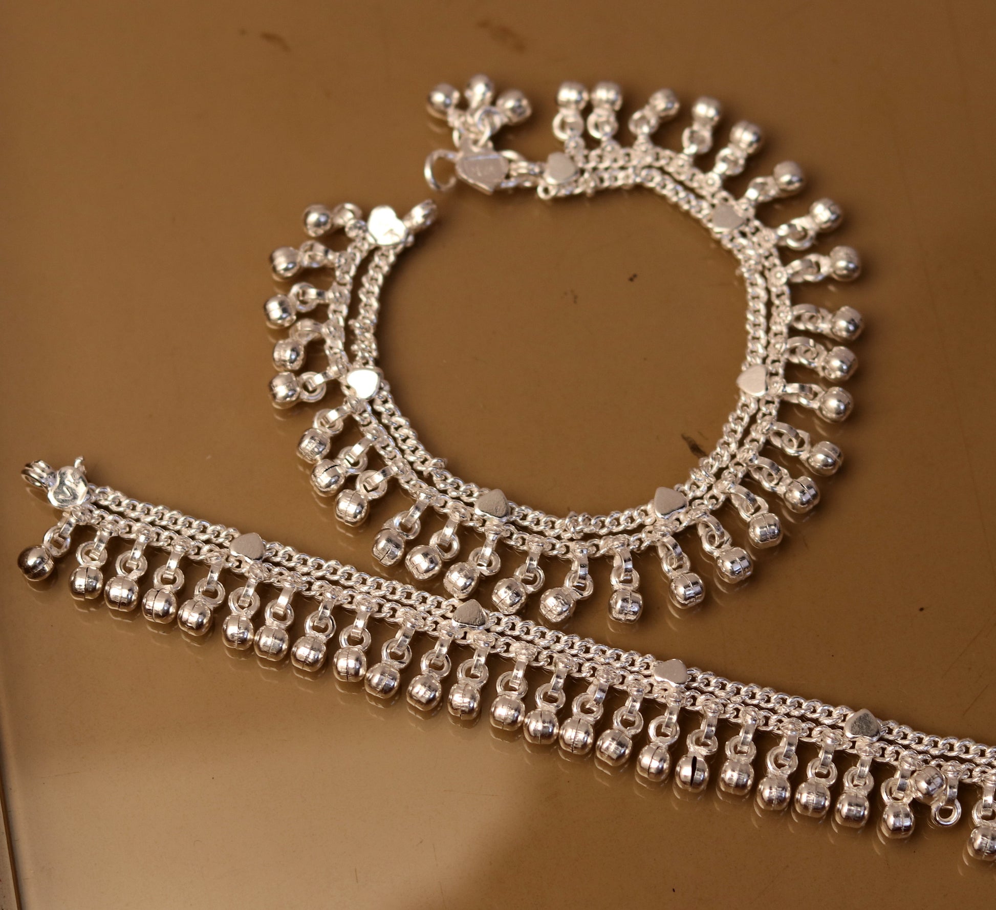 6.0" Sterling silver handmade baby ankle bracelet, amazing noisy jingle bells, charm anklets foot bracelet belly dance jewelry ank170. - TRIBAL ORNAMENTS