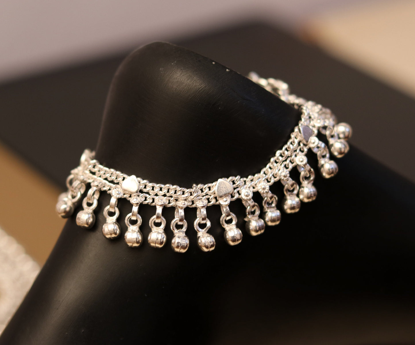 6.0" Sterling silver handmade baby ankle bracelet, amazing noisy jingle bells, charm anklets foot bracelet belly dance jewelry ank170. - TRIBAL ORNAMENTS