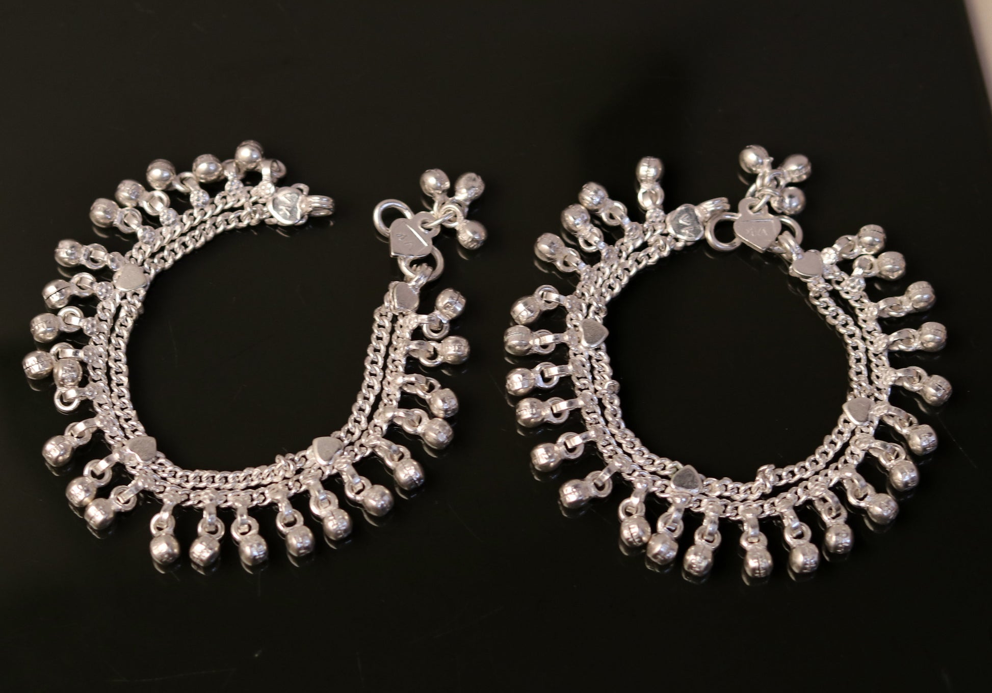 6.0" Sterling silver handmade baby ankle bracelet, amazing noisy jingle bells, charm anklets foot bracelet belly dance jewelry ank170. - TRIBAL ORNAMENTS