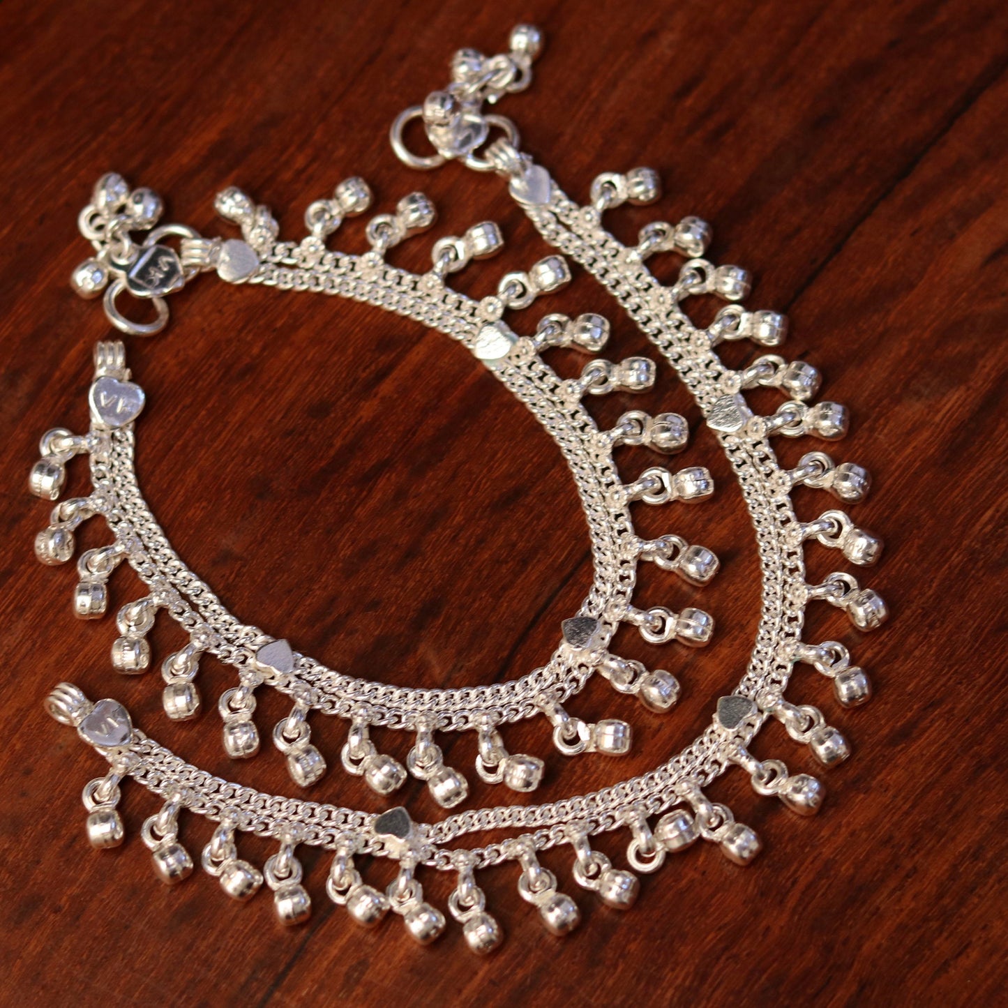 6.0" Sterling silver handmade baby anklet charm ankle bracelet, fabulous hanging noisy bells, excellent unisex baby foot bracelet ank194 - TRIBAL ORNAMENTS