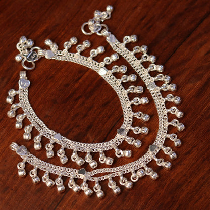 6.0" Sterling silver handmade baby anklet charm ankle bracelet, fabulous hanging noisy bells, excellent unisex baby foot bracelet ank194 - TRIBAL ORNAMENTS