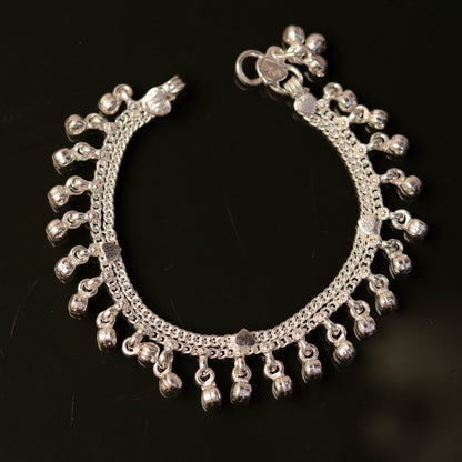 6.0" Sterling silver handmade baby anklet charm ankle bracelet, fabulous hanging noisy bells, excellent unisex baby foot bracelet ank194 - TRIBAL ORNAMENTS