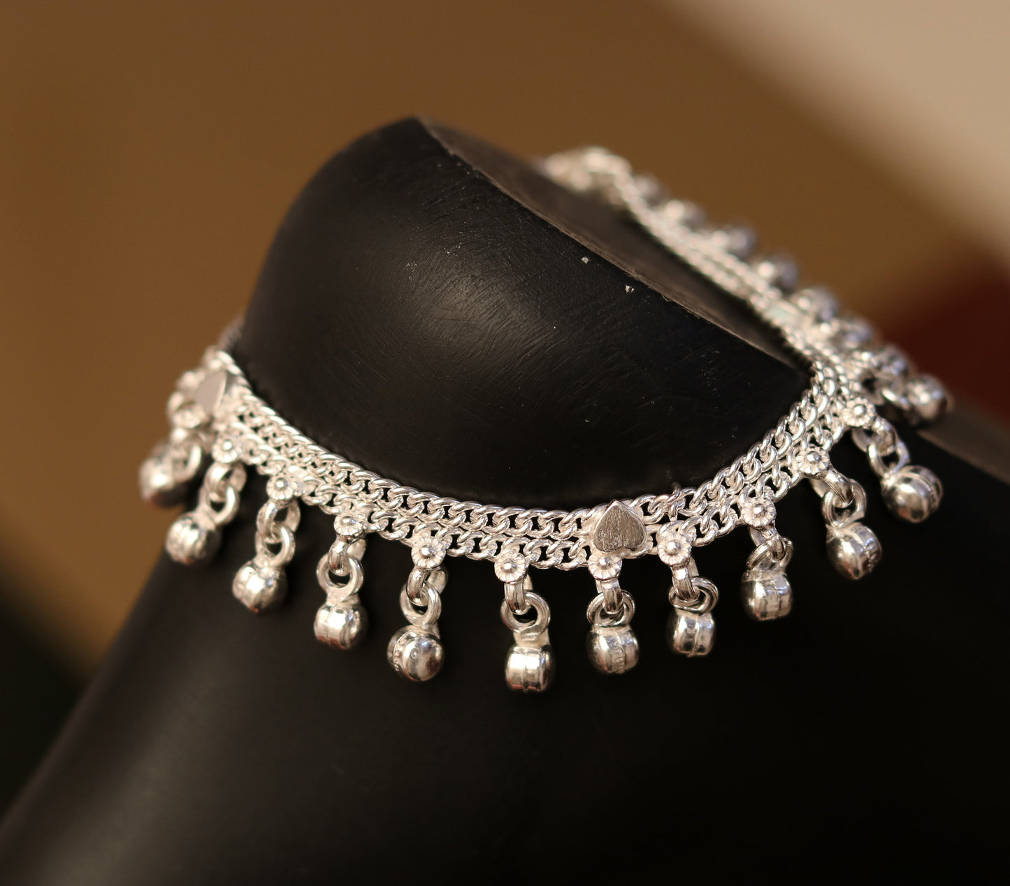 6.0" Sterling silver handmade baby anklet charm ankle bracelet, fabulous hanging noisy bells, excellent unisex baby foot bracelet ank194 - TRIBAL ORNAMENTS