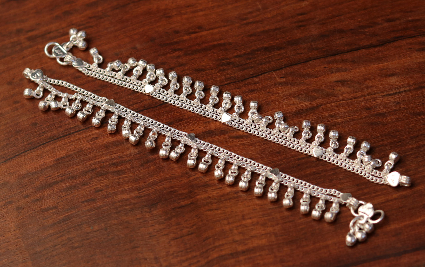 6.0" Sterling silver handmade baby anklet charm ankle bracelet, fabulous hanging noisy bells, excellent unisex baby foot bracelet ank194 - TRIBAL ORNAMENTS