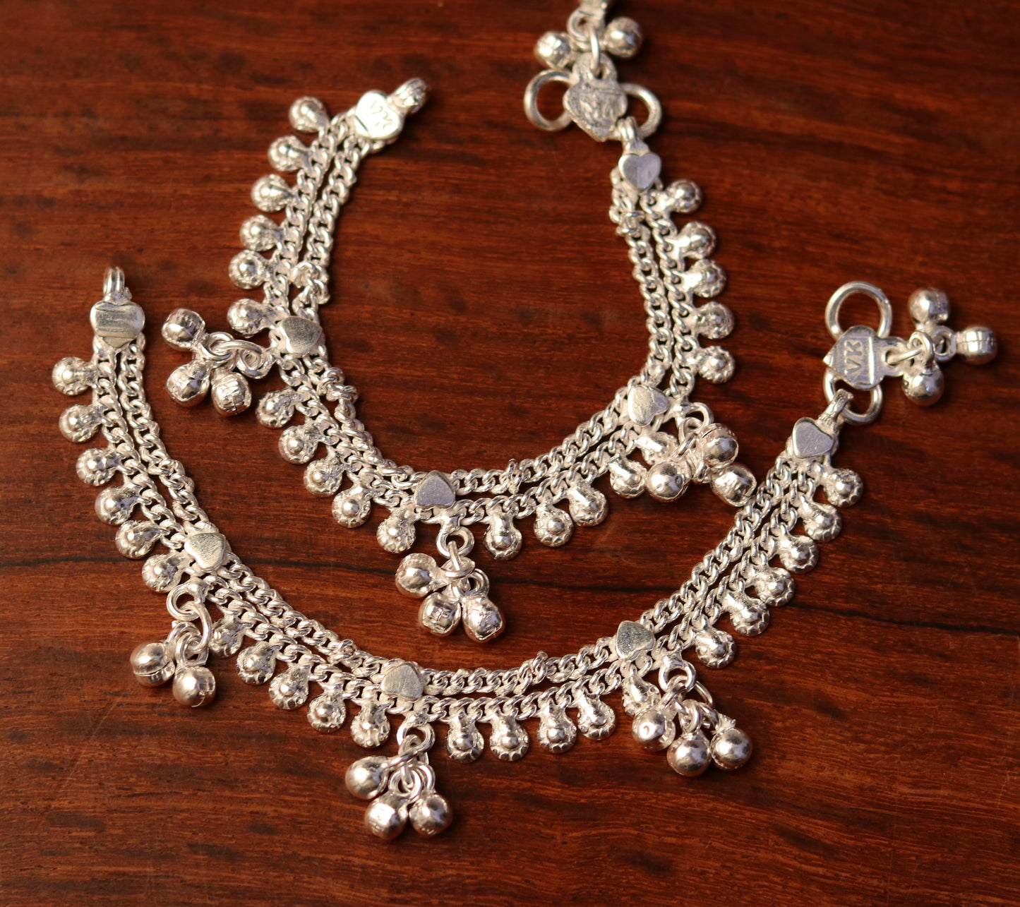 6.2"  handmade sterling silver baby anklet charm ankle bracelet, fabulous hanging noisy bells, excellent unisex baby foot bracelet ank159 - TRIBAL ORNAMENTS