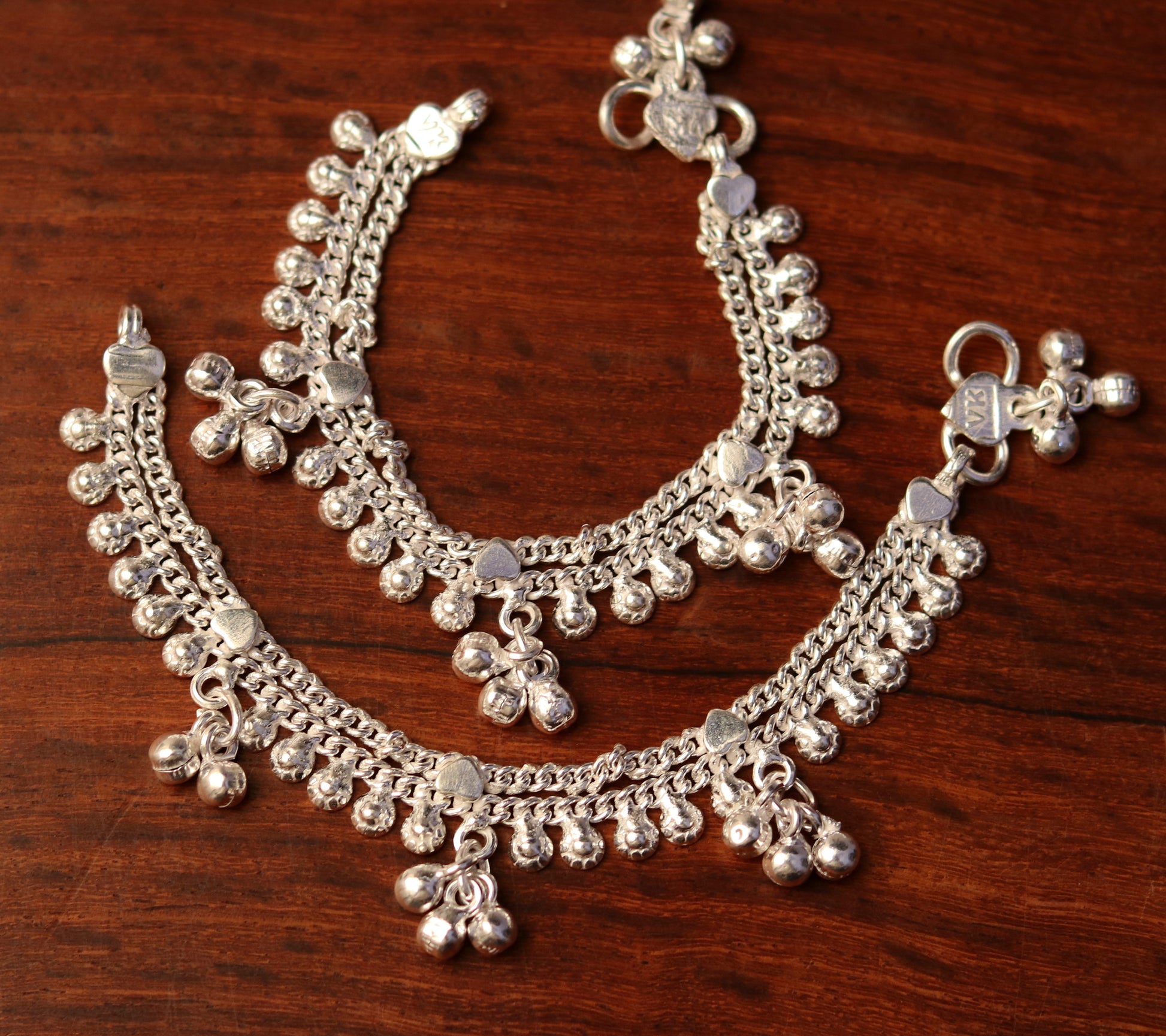 6.2"  handmade sterling silver baby anklet charm ankle bracelet, fabulous hanging noisy bells, excellent unisex baby foot bracelet ank159 - TRIBAL ORNAMENTS