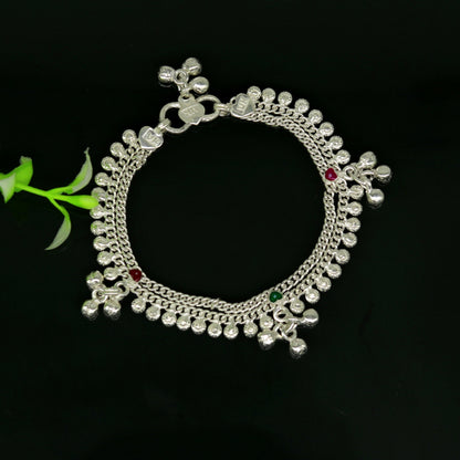 Handmade 6.2-inch sterling silver baby ankle bracelet with customizable charm, unisex design, suitable for newborns and kids.