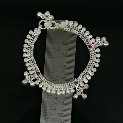 Handmade 6.2-inch sterling silver baby ankle bracelet with customizable charm, unisex design, perfect for newborns and kids.