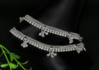 Handmade 6.2-inch solid sterling silver baby ankle bracelet with customizable charm, unisex design for newborns and kids.