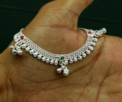 Handmade 6.2-inch sterling silver baby ankle bracelet with customizable charm, unisex design, suitable for newborns and kids.
