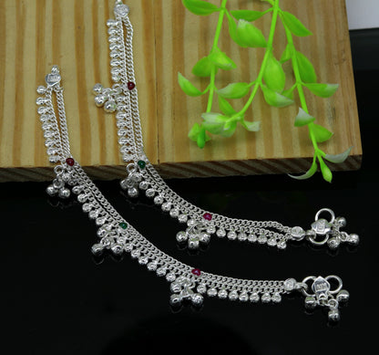 Handmade 6.2-inch solid sterling silver baby ankle bracelet with customizable charms, unisex tribal-inspired jewelry for kids.