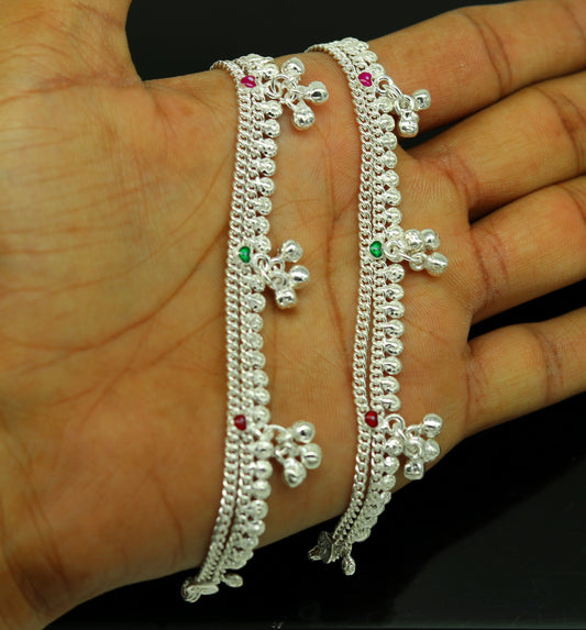 6.2" inches long handmade solid sterling silver awesome baby kids ankle bracelet customized charm bracelet unisex baby jewelry ank234 - TRIBAL ORNAMENTS