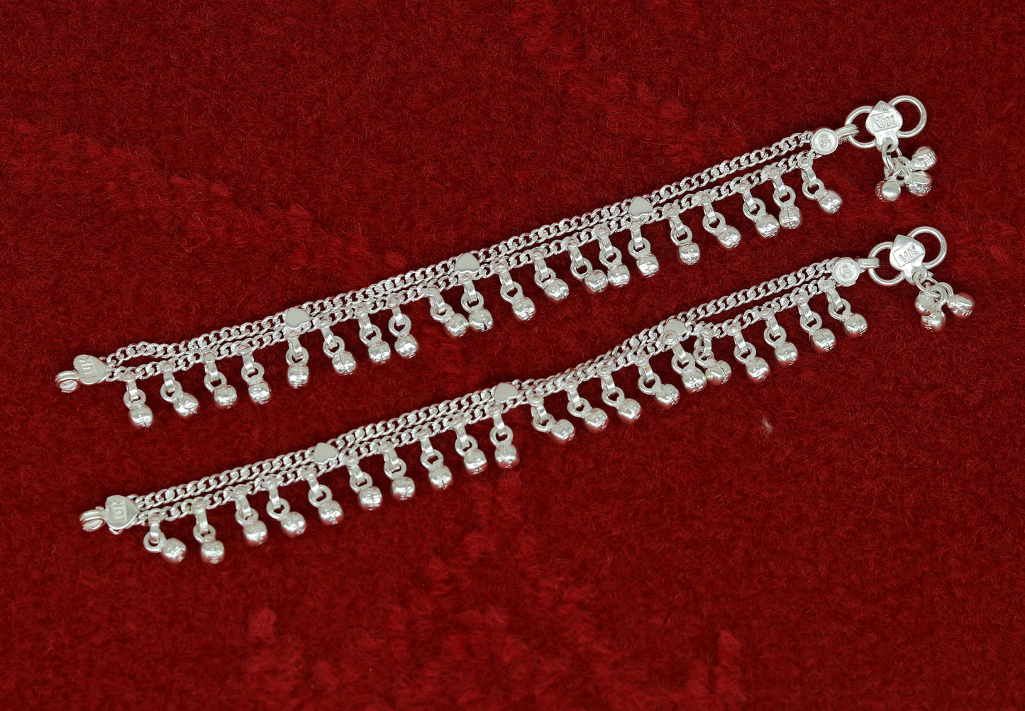 6.2" Inches long sterling silver handmade gorgeous charm baby kids anklets, excellent hanging noisy bells customized kids jewelry ank243 - TRIBAL ORNAMENTS