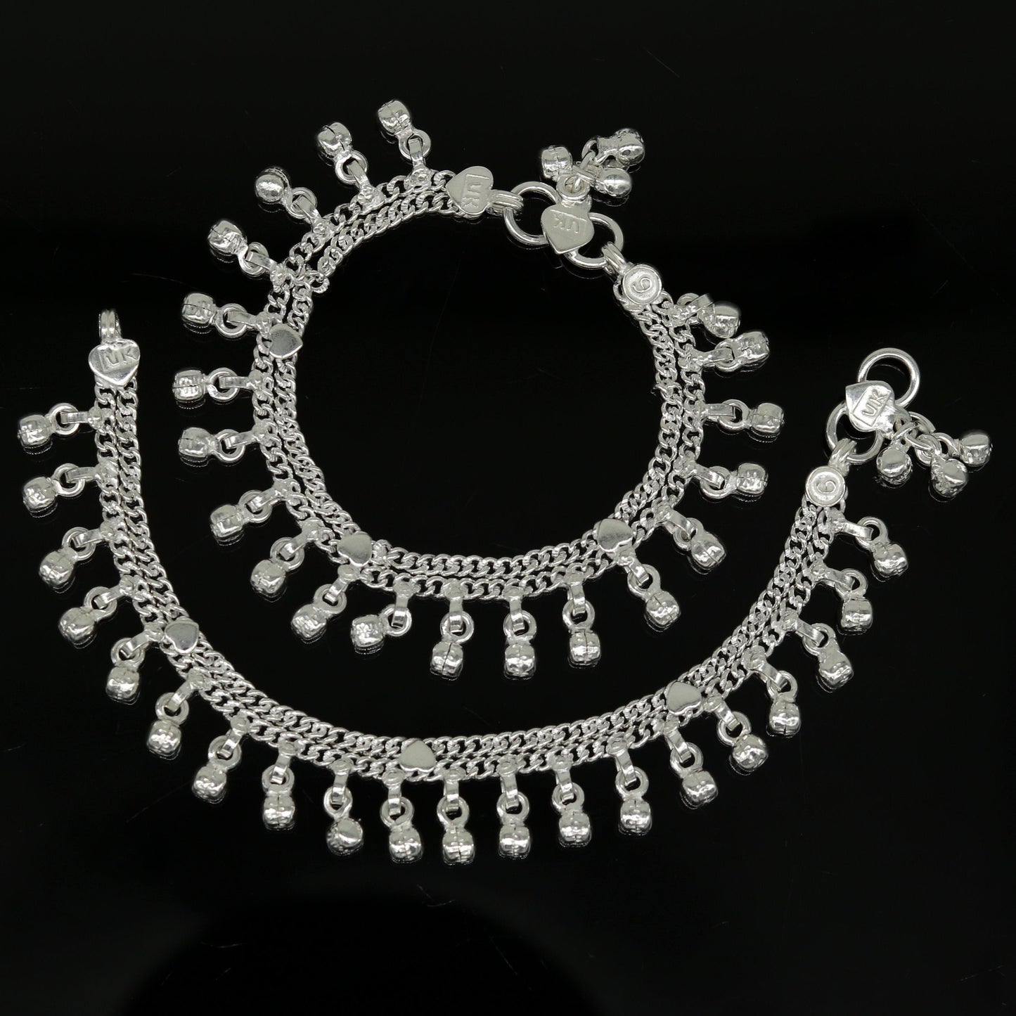 6.2" Inches long sterling silver handmade gorgeous charm baby kids anklets, excellent hanging noisy bells customized kids jewelry ank243 - TRIBAL ORNAMENTS