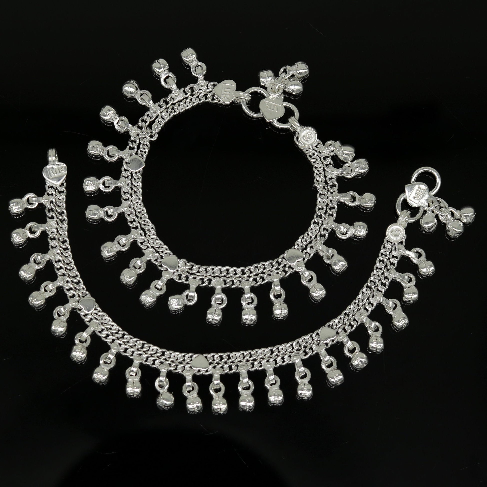 6.2" Inches long sterling silver handmade gorgeous charm baby kids anklets, excellent hanging noisy bells customized kids jewelry ank243 - TRIBAL ORNAMENTS