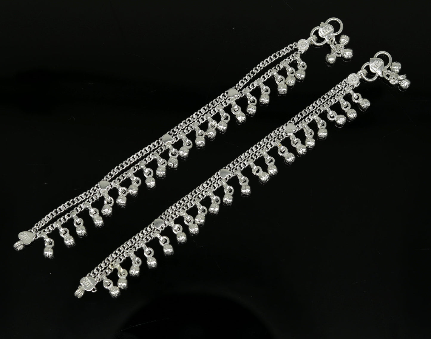 6.2" Inches long sterling silver handmade gorgeous charm baby kids anklets, excellent hanging noisy bells customized kids jewelry ank243 - TRIBAL ORNAMENTS