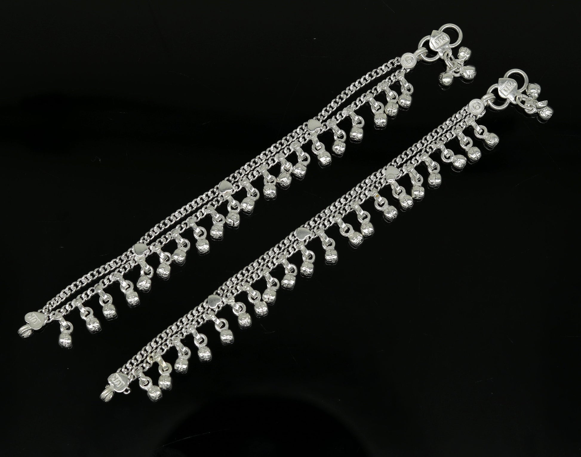 6.2" Inches long sterling silver handmade gorgeous charm baby kids anklets, excellent hanging noisy bells customized kids jewelry ank243 - TRIBAL ORNAMENTS