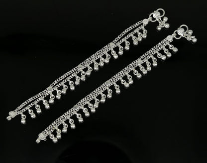 Sterling silver handmade baby and kids anklet with charming hanging bells, 6.2 inches long, from Tribal Ornaments.