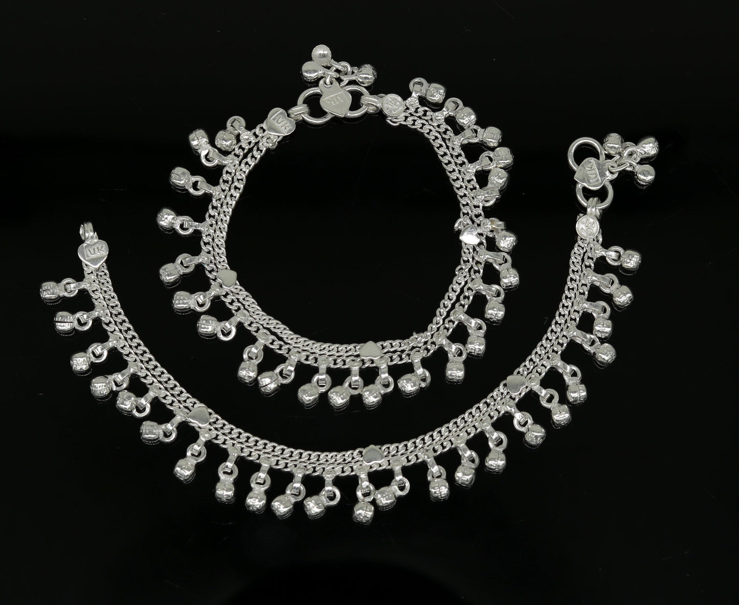 6.2" Sterling silver handmade baby anklet charm ankle bracelet, fabulous hanging noisy bells, excellent unisex baby foot bracelet ank238 - TRIBAL ORNAMENTS