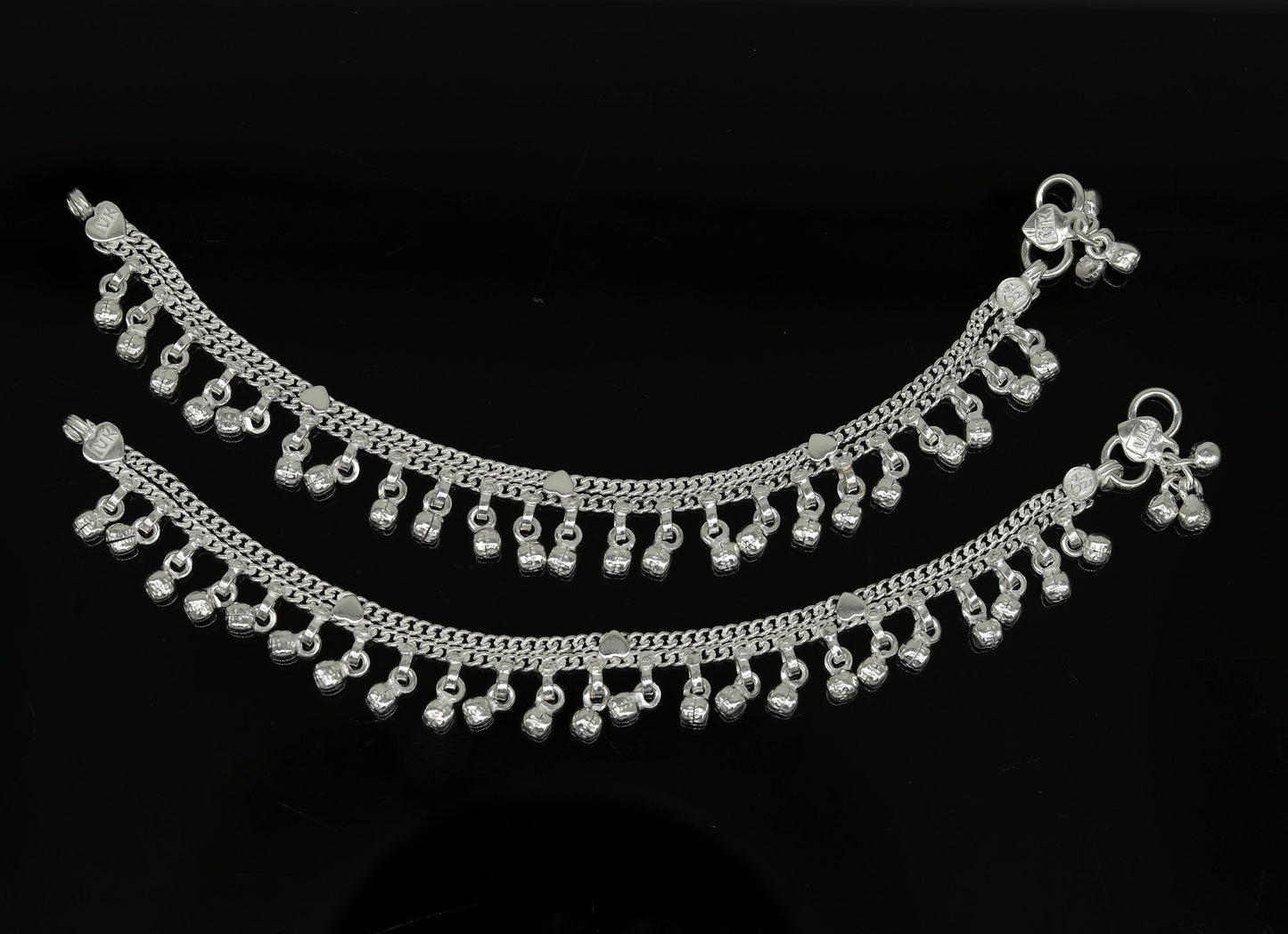 6.2" Sterling silver handmade baby anklet charm ankle bracelet, fabulous hanging noisy bells, excellent unisex baby foot bracelet ank238 - TRIBAL ORNAMENTS