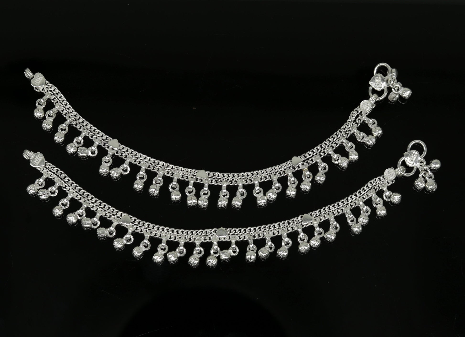 6.2" Sterling silver handmade baby anklet charm ankle bracelet, fabulous hanging noisy bells, excellent unisex baby foot bracelet ank238 - TRIBAL ORNAMENTS