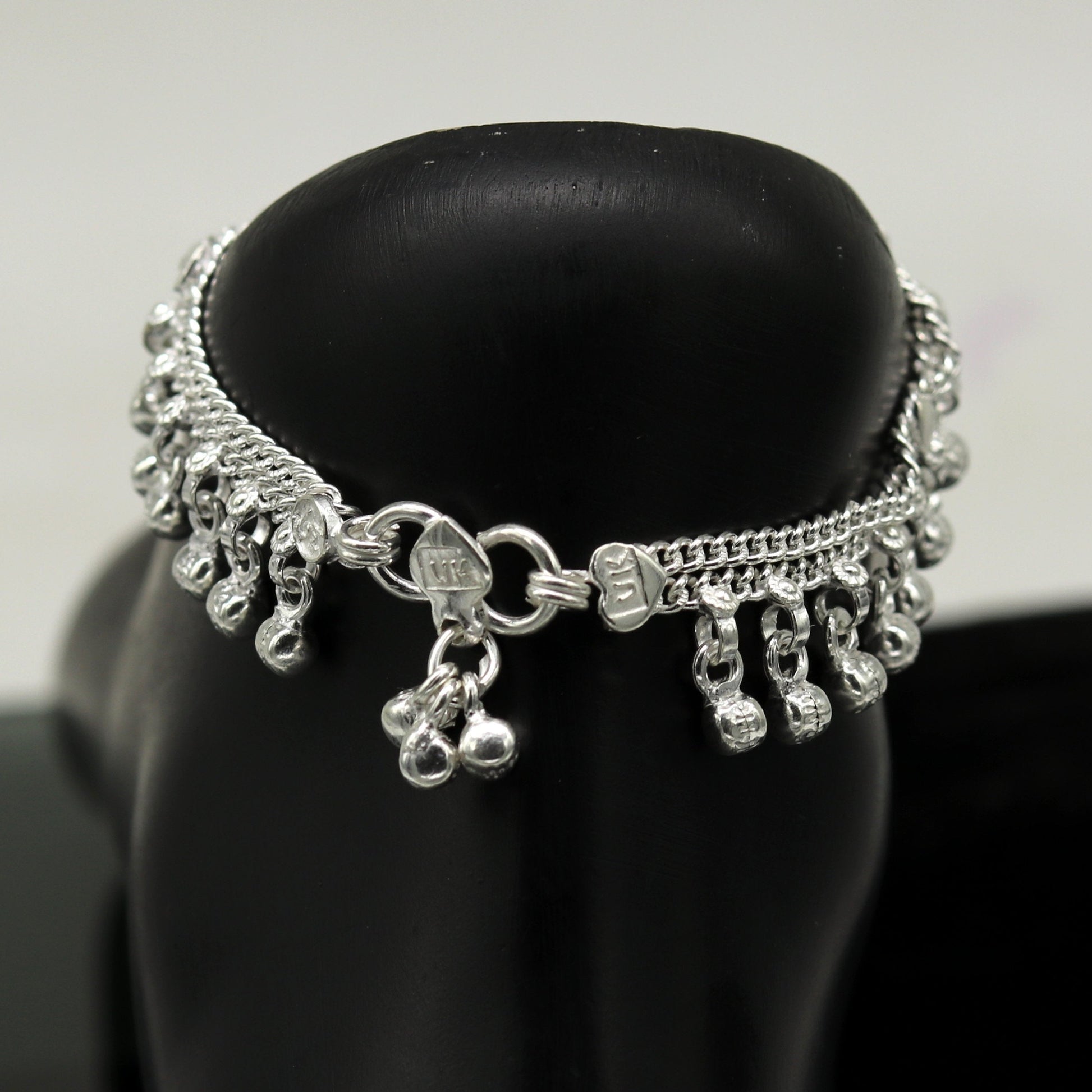 6.2" Sterling silver handmade baby anklet charm ankle bracelet, fabulous hanging noisy bells, excellent unisex baby foot bracelet ank238 - TRIBAL ORNAMENTS