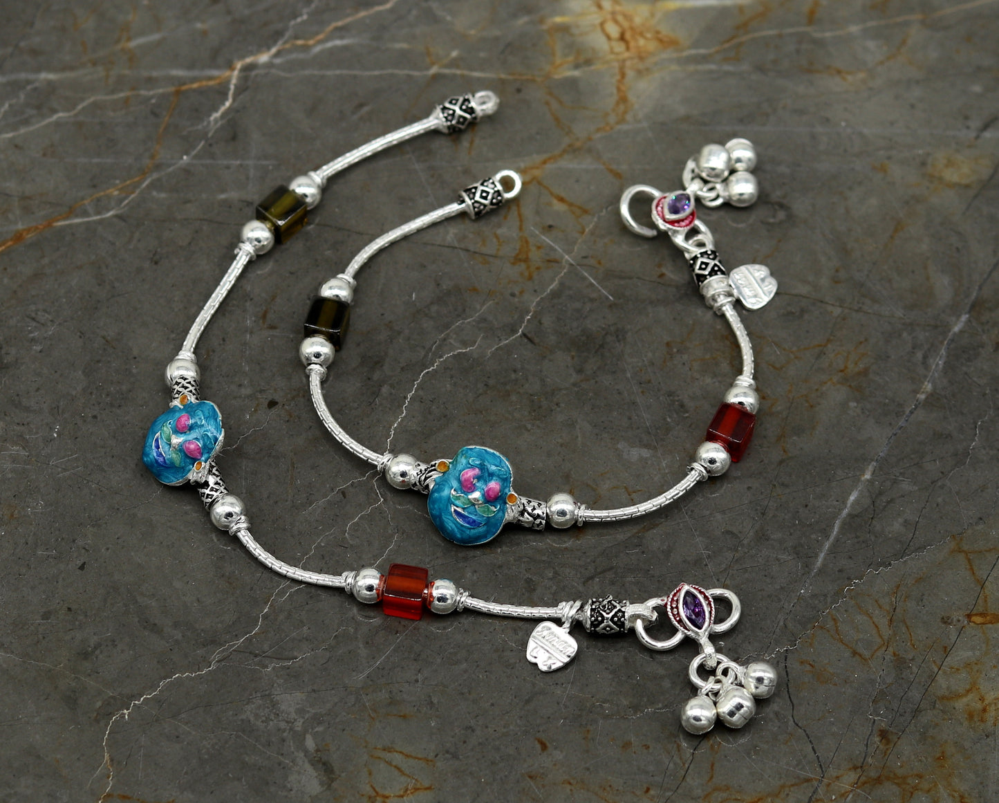 6.5" handmade amazing motu patalu customized design baby ankle bracelet, excellent personalized baby gifting kids anklets jewelry nank203 - TRIBAL ORNAMENTS