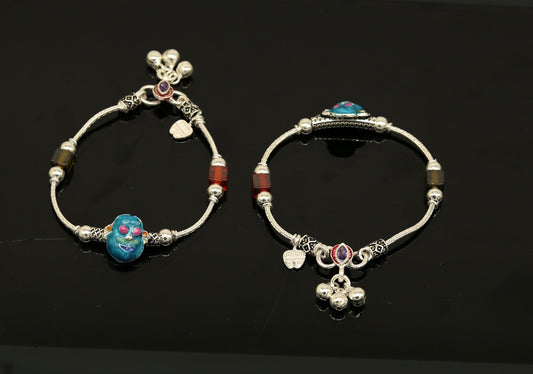 6.5" handmade amazing motu patalu customized design baby ankle bracelet, excellent personalized baby gifting kids anklets jewelry nank203 - TRIBAL ORNAMENTS