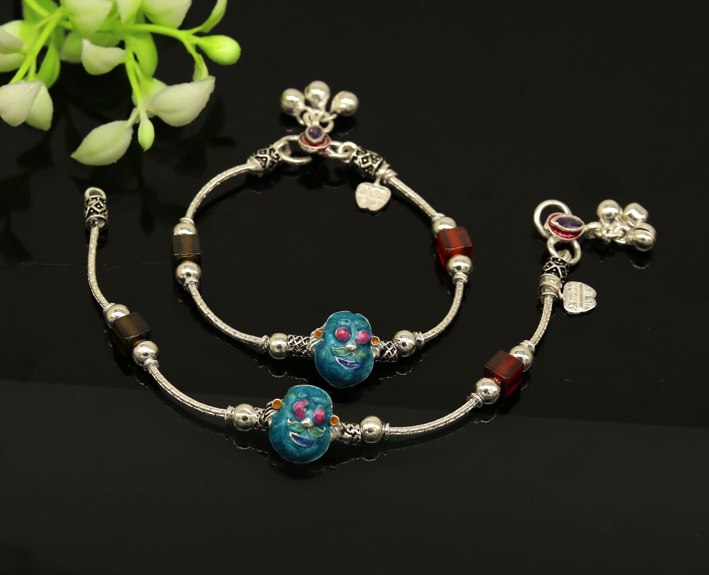 6.5" handmade amazing motu patalu customized design baby ankle bracelet, excellent personalized baby gifting kids anklets jewelry nank203 - TRIBAL ORNAMENTS