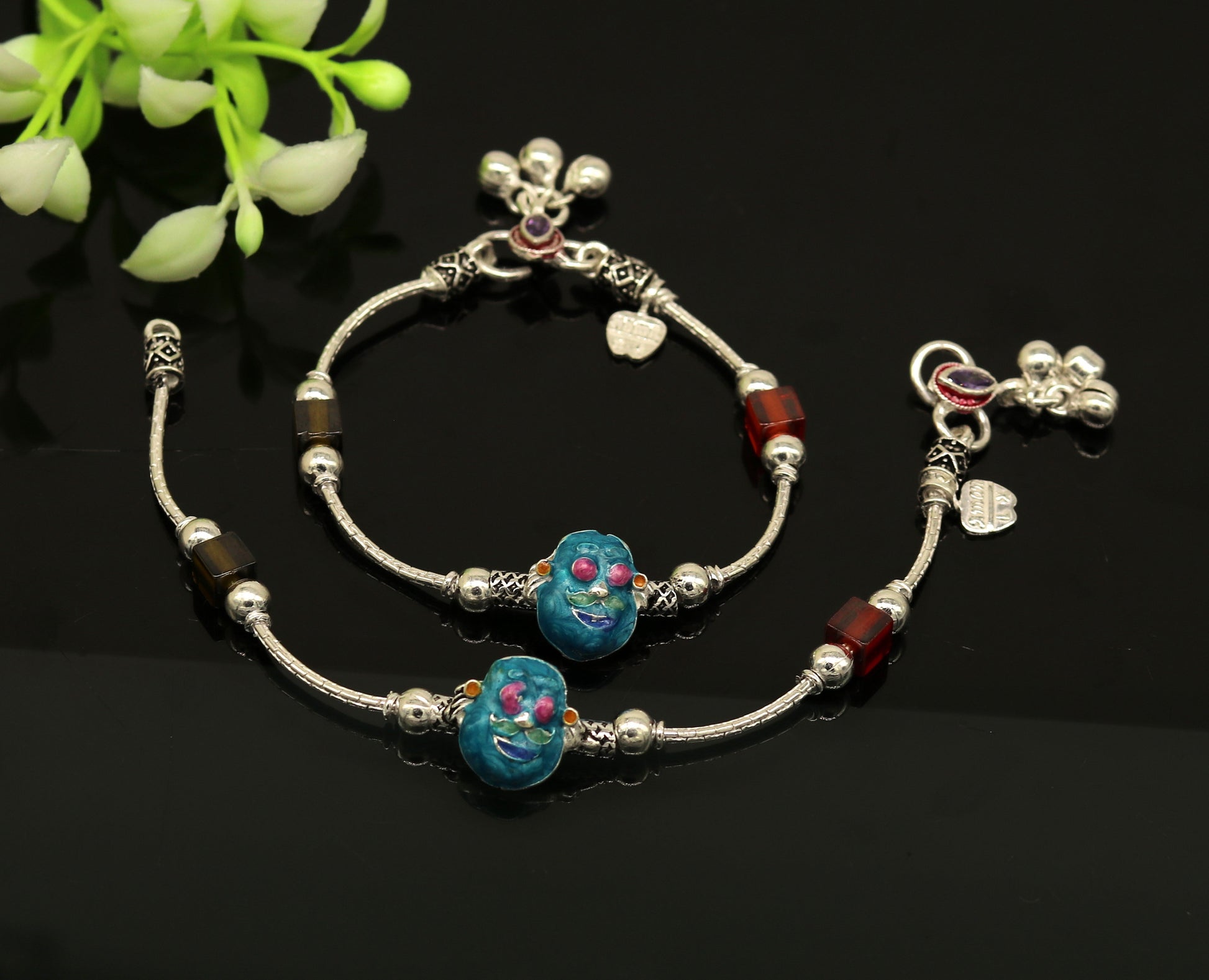 6.5" handmade amazing motu patalu customized design baby ankle bracelet, excellent personalized baby gifting kids anklets jewelry nank203 - TRIBAL ORNAMENTS