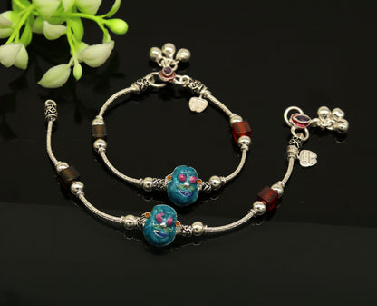 6.5" handmade amazing motu patalu customized design baby ankle bracelet, excellent personalized baby gifting kids anklets jewelry nank203 - TRIBAL ORNAMENTS