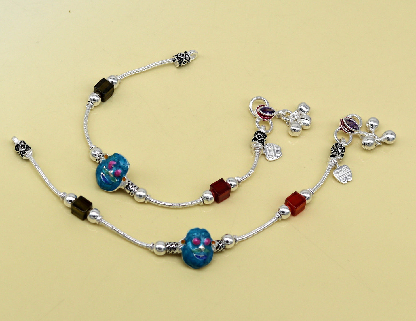 6.5" handmade amazing motu patalu customized design baby ankle bracelet, excellent personalized baby gifting kids anklets jewelry nank203 - TRIBAL ORNAMENTS