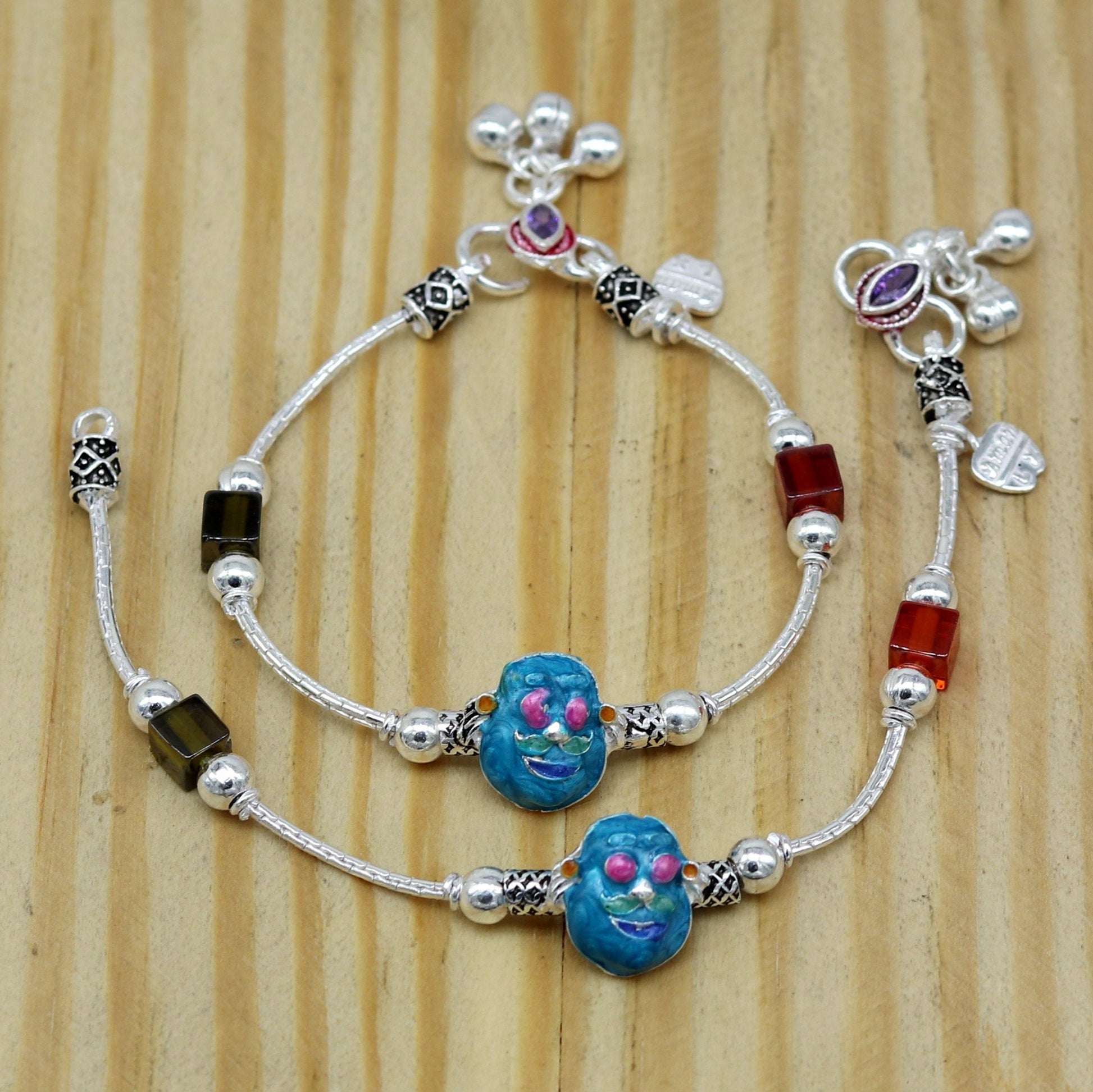 6.5" handmade amazing motu patalu customized design baby ankle bracelet, excellent personalized baby gifting kids anklets jewelry nank203 - TRIBAL ORNAMENTS