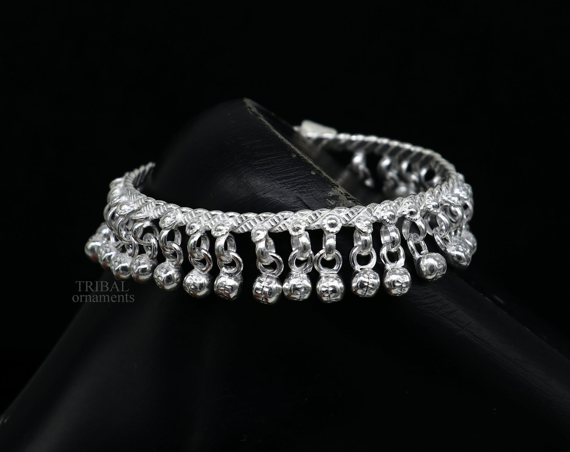 6.5" Handmade sterling silver new born baby anklet charm ankle bracelet, fabulous hanging noisy bells, excellent unisex foot bracelet ankb1 - TRIBAL ORNAMENTS