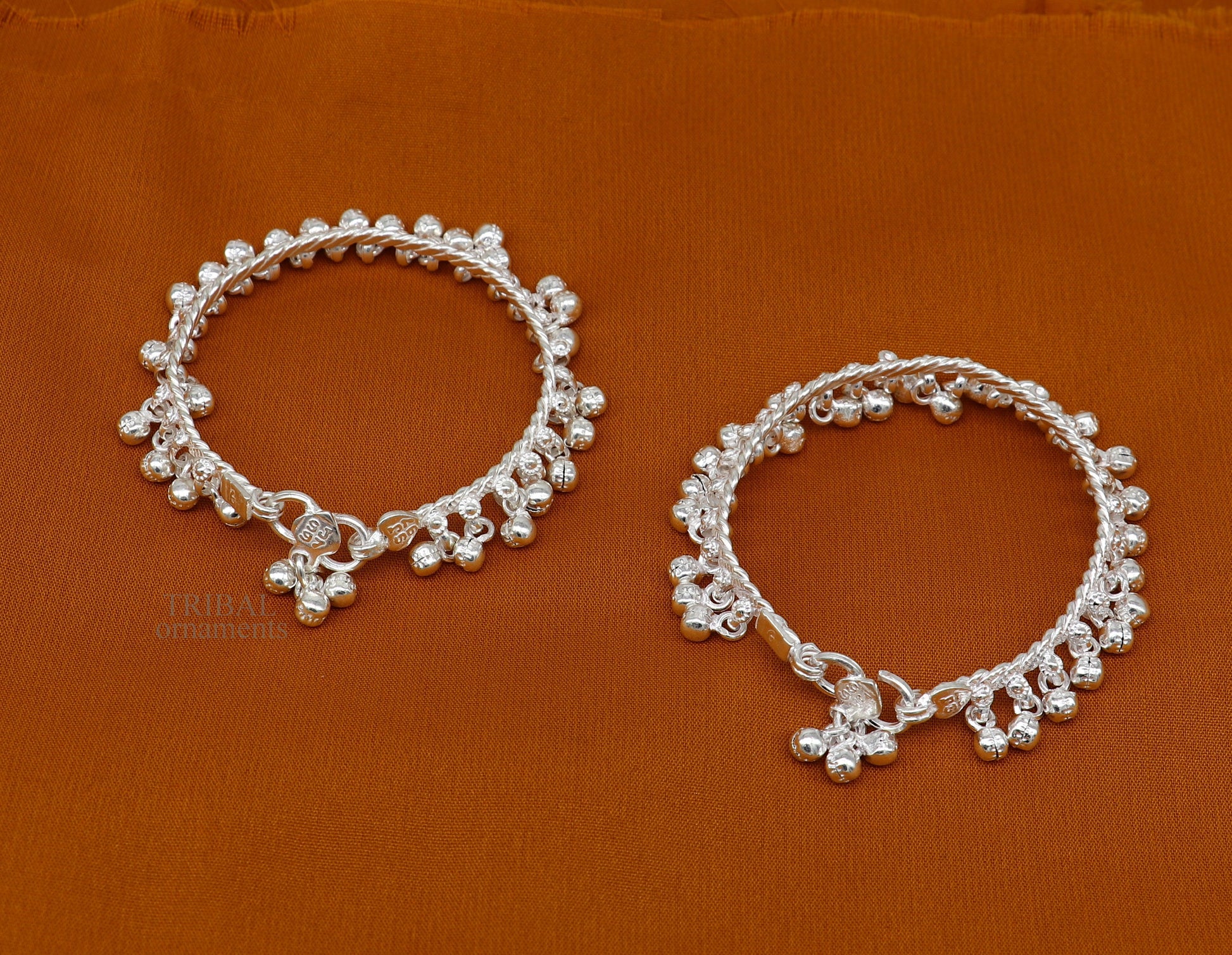 6.5" Handmade sterling silver new born baby anklet charm ankle bracelet, fabulous hanging noisy bells, excellent unisex foot bracelet ankb1 - TRIBAL ORNAMENTS