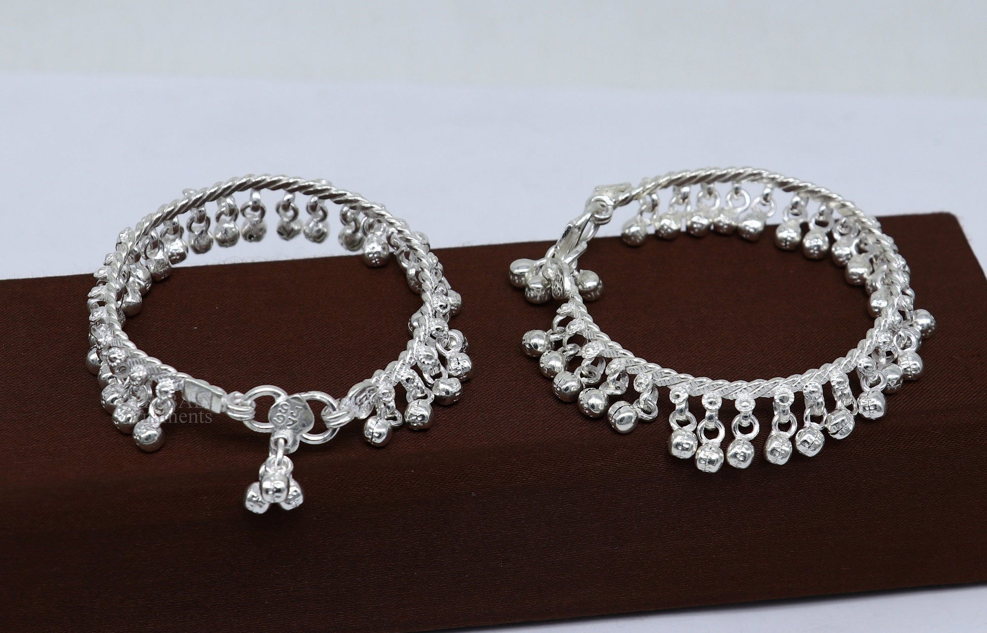 6.5" Handmade sterling silver new born baby anklet charm ankle bracelet, fabulous hanging noisy bells, excellent unisex foot bracelet ankb1 - TRIBAL ORNAMENTS