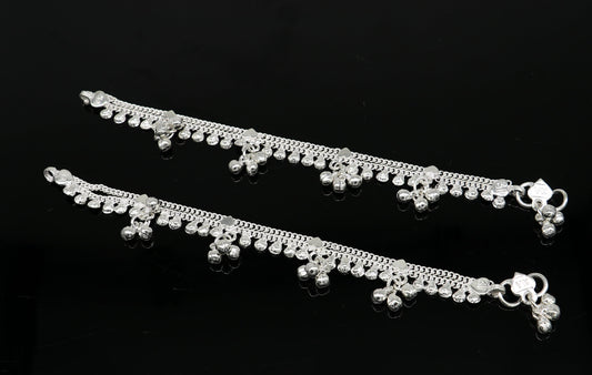 Handmade 6.5-inch sterling silver baby anklet with unisex design and customized charm, featuring intricate tribal ornament details.