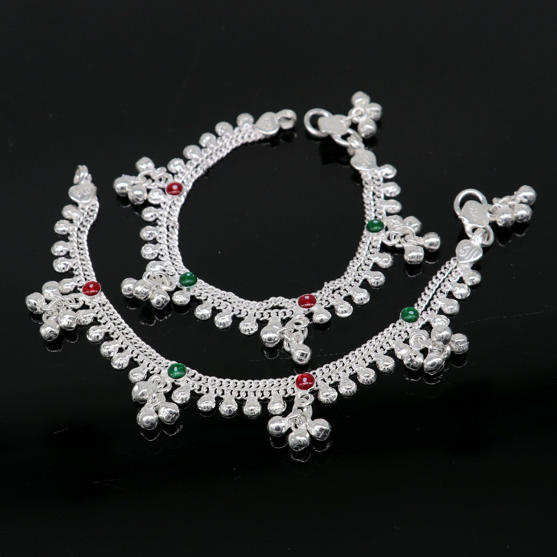 6.5" inches handmade solid sterling silver baby kids ankle bracelet unisex baby anklet foot bracelet customized charm noisy bracelet ank416 - TRIBAL ORNAMENTS