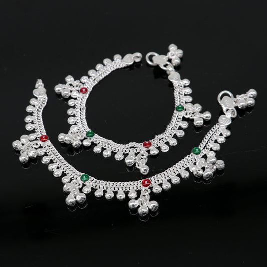 6.5" inches handmade solid sterling silver baby kids ankle bracelet unisex baby anklet foot bracelet customized charm noisy bracelet ank416 - TRIBAL ORNAMENTS