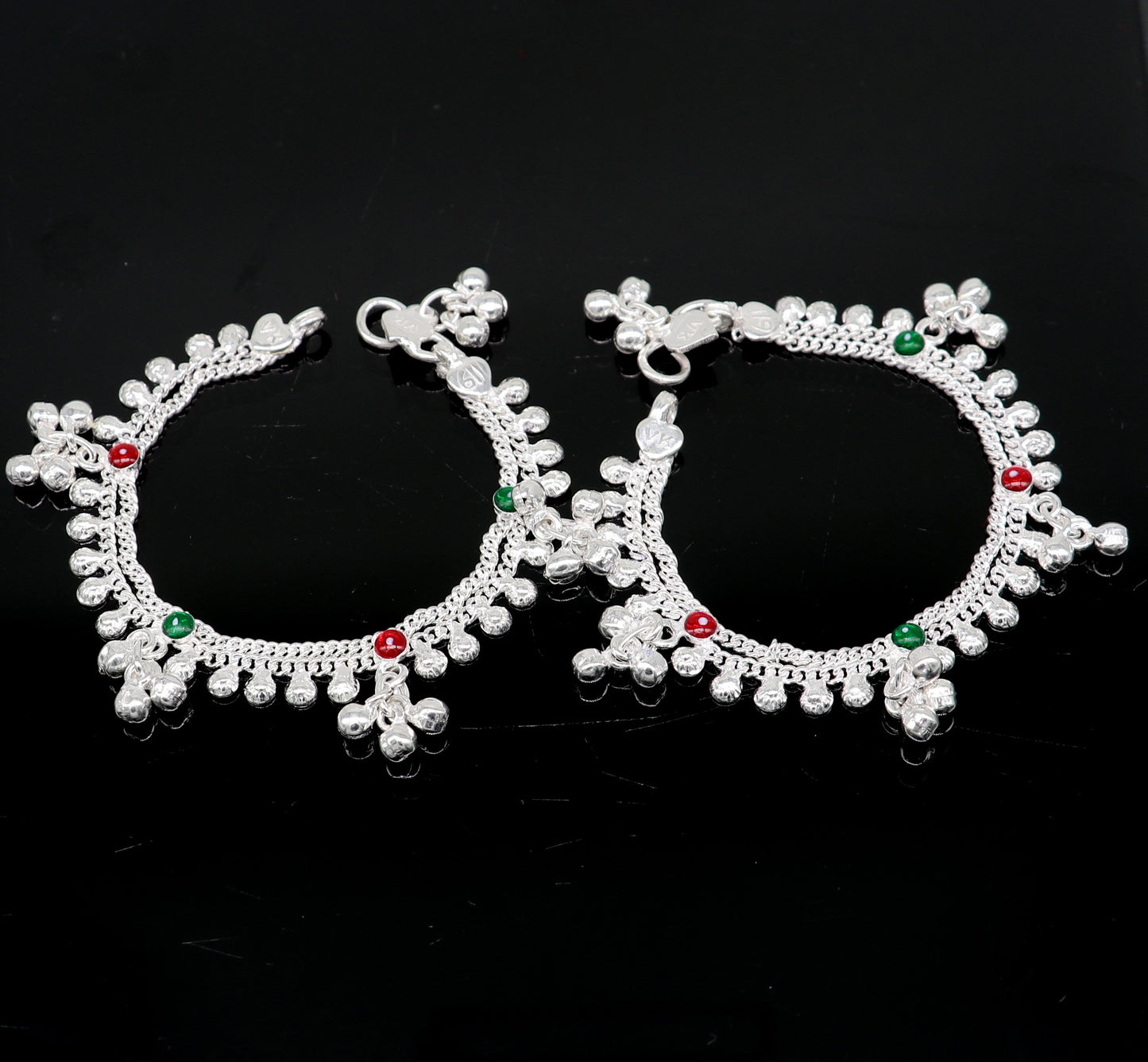 6.5" inches handmade solid sterling silver baby kids ankle bracelet unisex baby anklet foot bracelet customized charm noisy bracelet ank416 - TRIBAL ORNAMENTS