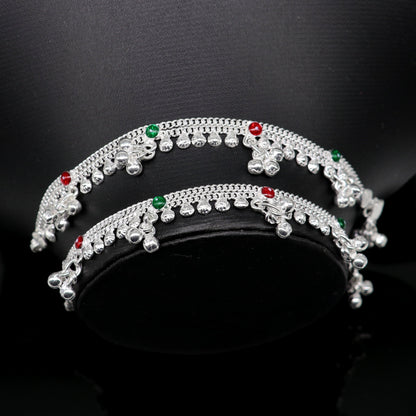 Handmade 6.5-inch sterling silver baby ankle bracelet with customized charm, unisex foot jewelry, tribal ornaments style.