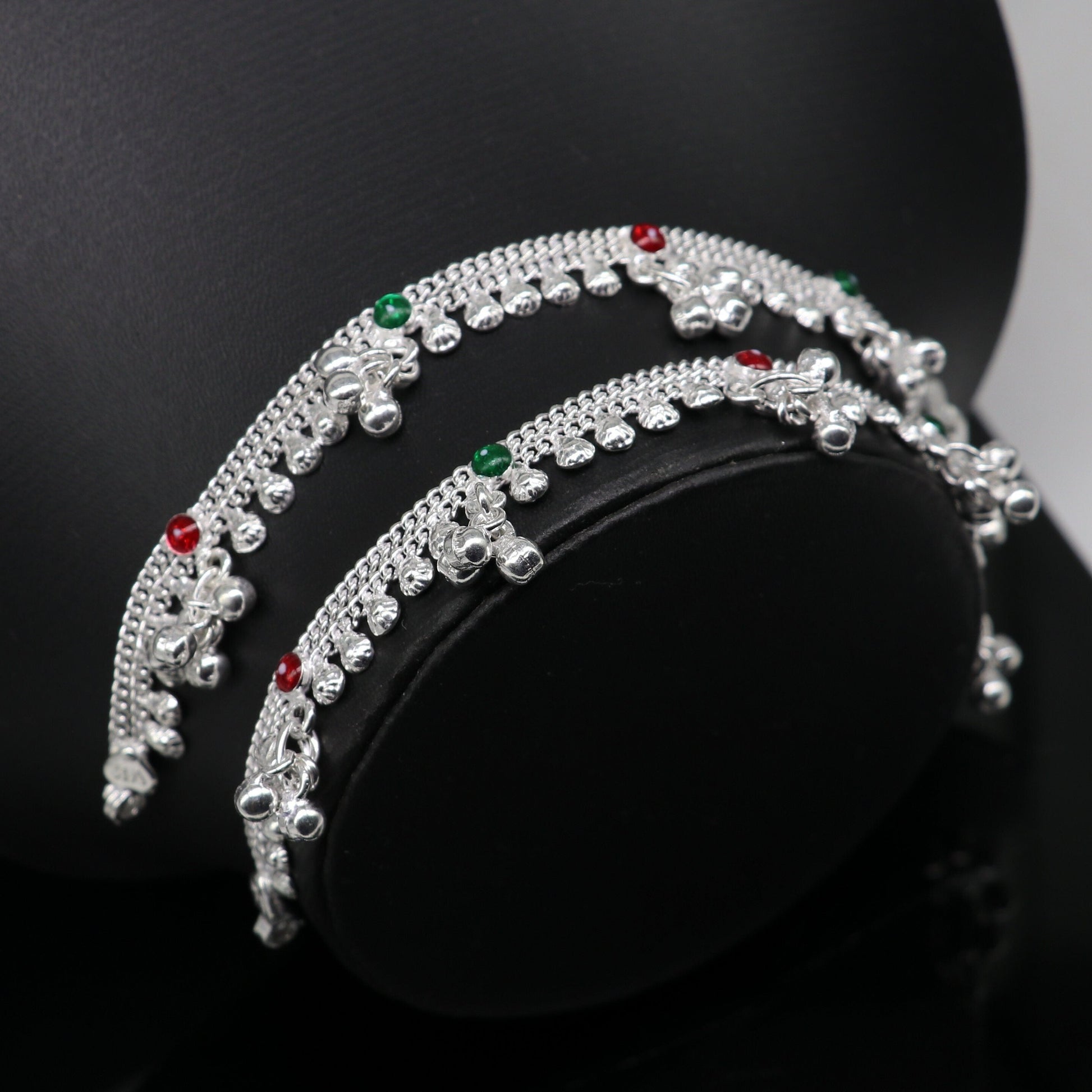 6.5" inches handmade solid sterling silver baby kids ankle bracelet unisex baby anklet foot bracelet customized charm noisy bracelet ank416 - TRIBAL ORNAMENTS