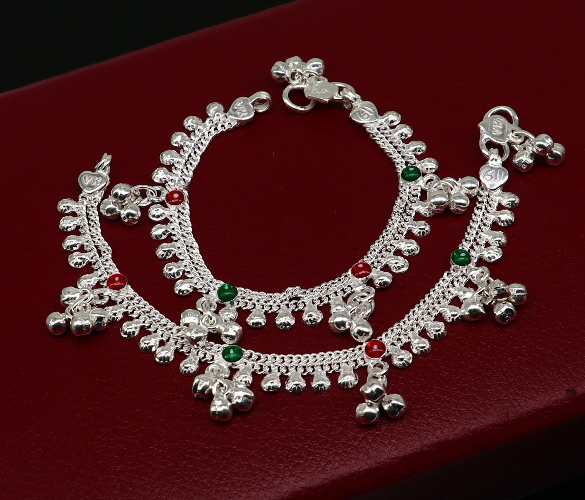 6.5" inches handmade solid sterling silver baby kids ankle bracelet unisex baby anklet foot bracelet customized charm noisy bracelet ank416 - TRIBAL ORNAMENTS