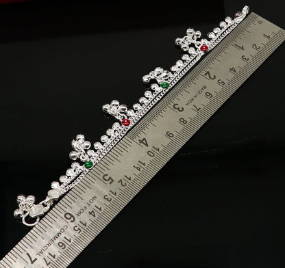 Handmade 6.5-inch sterling silver baby ankle bracelet with unisex design, customized charm, and decorative noisy feature.