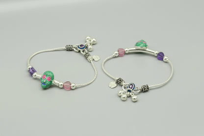 Handmade solid silver baby ankle bracelet, 6.5 inches, unisex hip-hop style, customized tribal anklets for kids by Tribal Ornaments