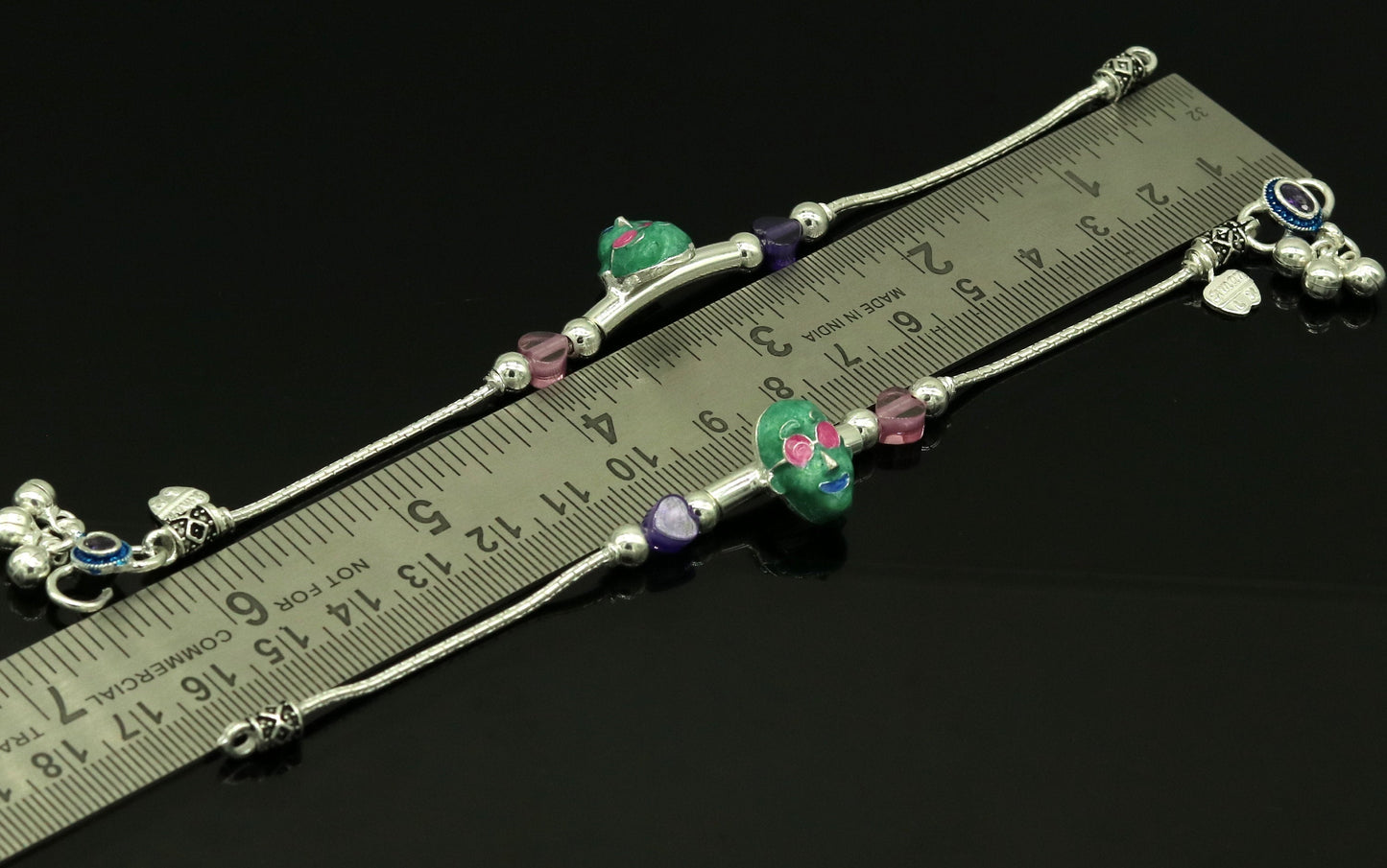 6.5" inches long Handmade solid silver gorgeous baby ankle bracelet, excellent unisex kids hip-hop style customized  anklets nank200 - TRIBAL ORNAMENTS