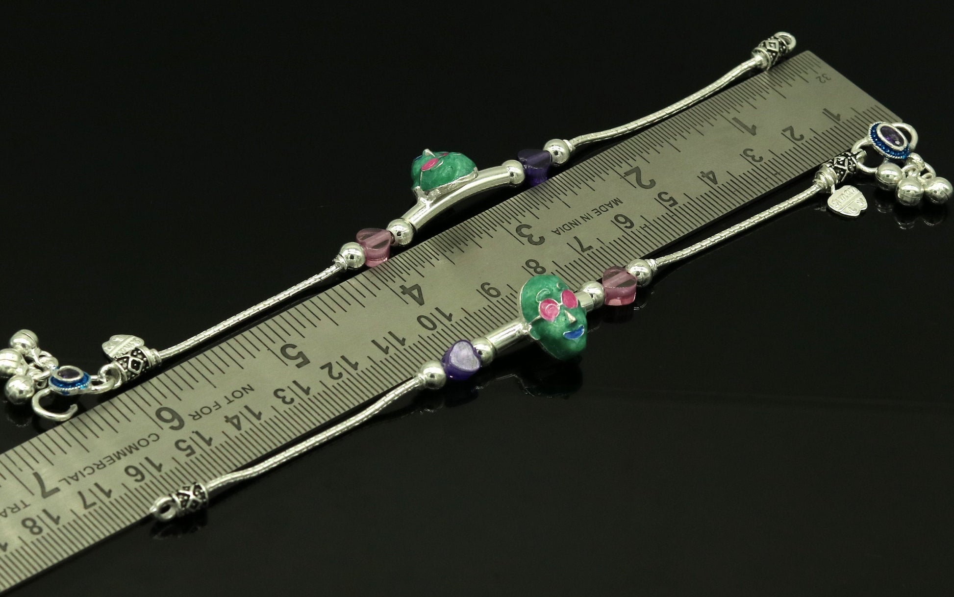 6.5" inches long Handmade solid silver gorgeous baby ankle bracelet, excellent unisex kids hip-hop style customized  anklets nank200 - TRIBAL ORNAMENTS