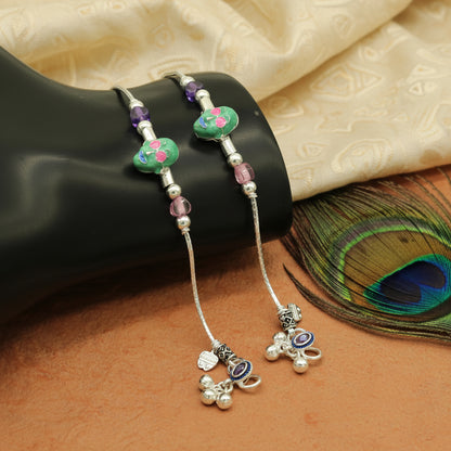Handmade 6.5-inch solid silver baby ankle bracelet with unisex hip-hop style, custom design, by TRIBAL ORNAMENTS.