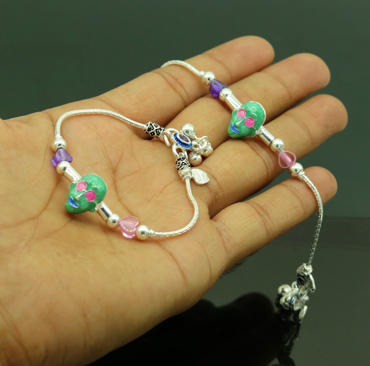 6.5" inches long Handmade solid silver gorgeous baby ankle bracelet, excellent unisex kids hip-hop style customized  anklets nank200 - TRIBAL ORNAMENTS